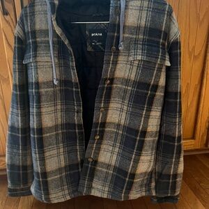 Prana Men's Plaid Shirt Jacket - Gray and Tan